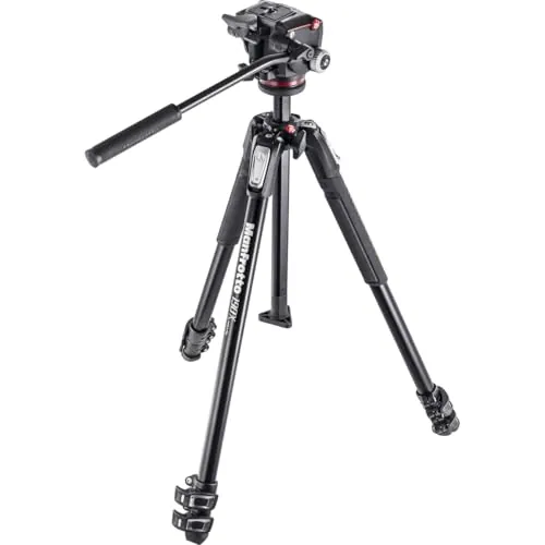 Manfrotto MK190X3-2W Kit Trípode de Aluminio de 3 Secciones con Cabezal Fluido de 2 Vías – Trípode Foto/Vídeo para Cámaras Réflex y sin Espejo, Negro/Antracita
