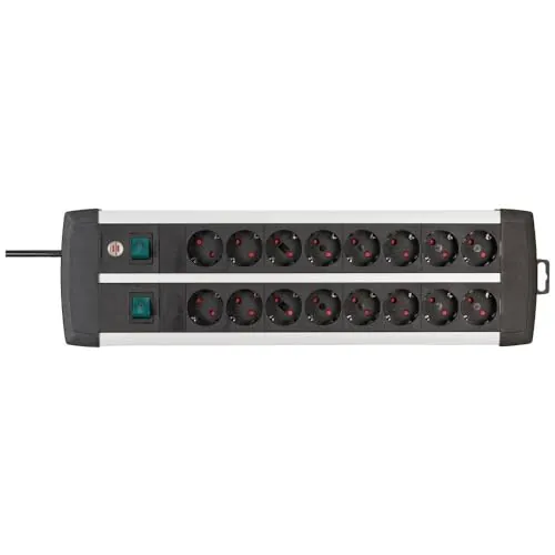 Brennenstuhl Premium-ALU-Line regleta de 16 Tomas – regleta múltiple de 3m de Aluminio (regleta para Montaje en Pared con 2 interruptores para 8 Tomas Cada uno, Made in Germany)