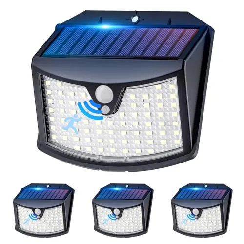 Luz Solar Exterior con Sensor de Movimiento, 4 Paquete/3 Modos IP65