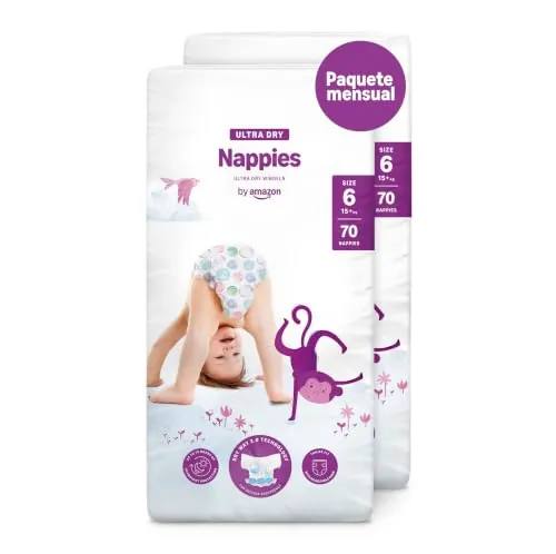 By Amazon Pañales Ultrasecos, Talla 6 (más de 15+kg), 140 Unidades (2 Paquetes de 70)