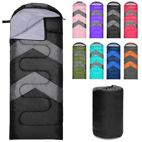 Zusentee Saco de Dormir Adultos Ultraligero Compacto, 3-4 Estaciones-Ligero Saco de Dormir Invierno Niños Impermeable para Camping y Senderismo,Negro