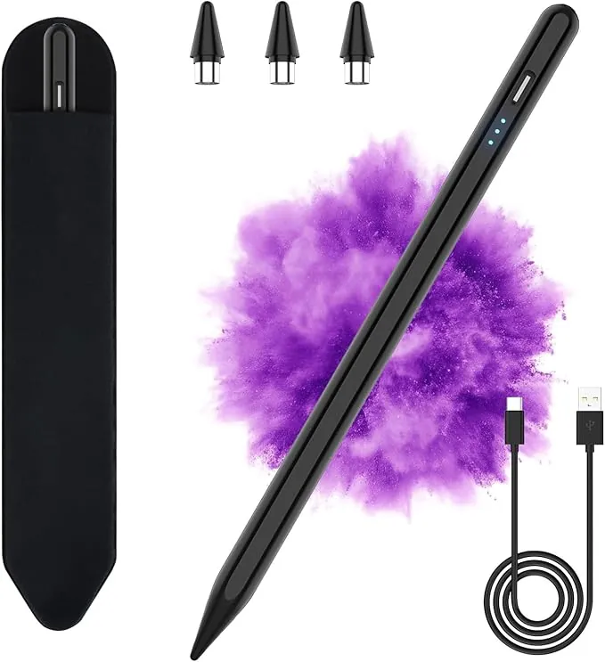 Lapiz para Tablet con Alta Precisión y Sensibilidad de Inclinación, Stylus Pen Compatible con Samsung, Lenovo, Xiaomi, Huawei Tablet y Teléfonos, Lápiz Universal con 3 Puntas de Repuesto(Negro)