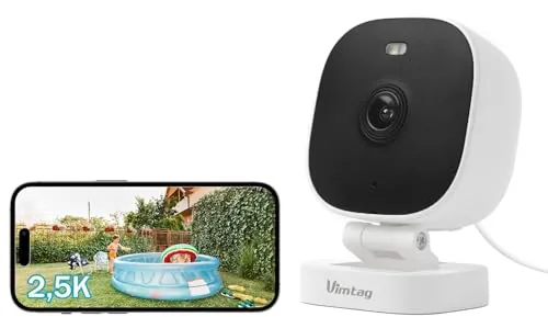 VIM TAG 2,5K Cámara Vigilancia WiFi Exterior/Interior - Camaras Vigilancia Domicilio WiFi Seguridad IP65, Visión Nocturna Color, Detección Humana, Sirena, 24/7 Grabación Continua, Compatible Alexa