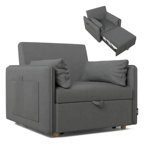 Nalui-Sofá Cama 1 Plaza 3 en 1 Nest 1 93x100x79cm con 3 Posiciones y 2 Almohadas (55x20cm). Sofá Cama Individual, Soporta hasta 200Kg. Sillón Cama Reclinable con Reposabrazos, Marengo