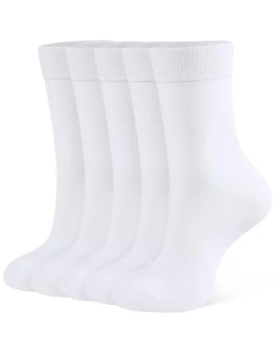 CLOSEMATE Calcetines Algodon Mujer Finos Suaves 5 Pares Cómodos Transpirables Ligeros Clásicos Casuales Colores Blancos