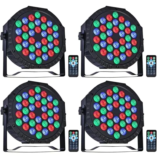 ZHENNBY Focos Par LED RGB 36 Luces Discoteca, Luz de Escenario con Control DMX Activación de Sonido Iluminación de Escenarios Par Light para Casa, Disco, DJ, KTV, Bar, Navidad - 4Packs