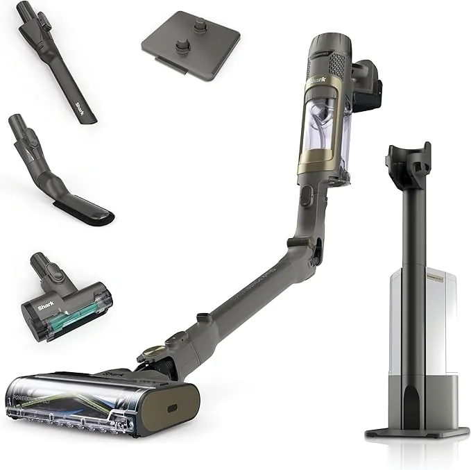 Shark PowerDetect Clean & Empty aspiradora inalámbrica, PowerFins Detect, Reverse Clean, estación 2L, Anti Hair Wrap Plus, 70 min, ligera, accesorios para pelo de mascota y superficies, Gris IP3225EUT