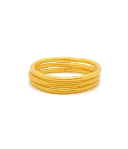 MAJALE - Pulseras Pan de Oro Mujer - Brazalete Dorado Brillante - Pulsera Budista Tibetana Kumlai Temple - Amuletos de Suerte, Protección - Regalos Originales para Mujer - (Pack de 3 - Talla S, ORO)