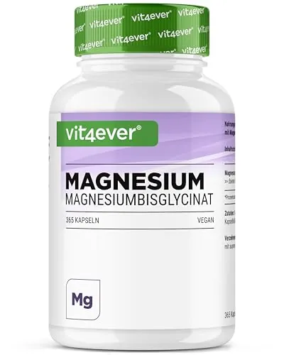 vit4ever Magnesio Bisglicinato - 365 Cápsulas - 300 mg de Magnesio elemental por Dosis diaria - Premium: Magnesium Quelado - Vegano