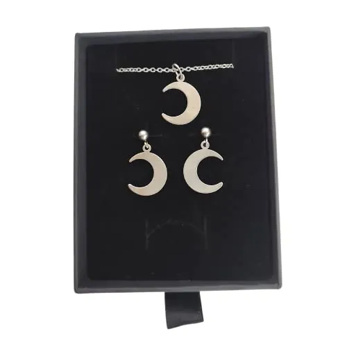 Sandra Complements | Conjunto Luna formado por el Collar y los Pendientes de Acero Inoxidable en color Plata | Regalo San Valentín, día de los enamorados