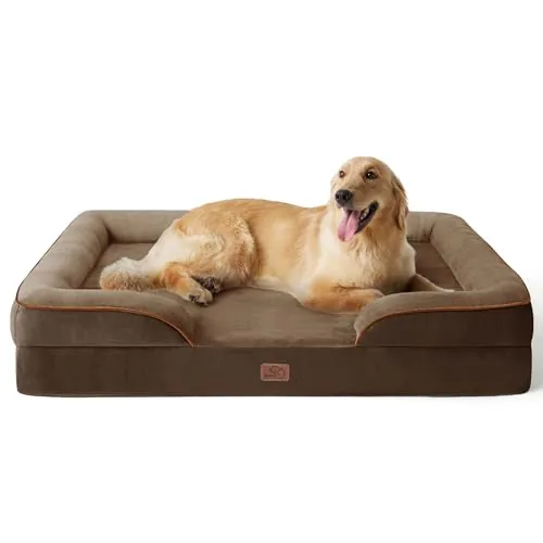 Bedsure - Cama Ortopédica, Lavable e Impermeable XL para Perros Adultos, Sofá con Funda Extraíble de Franela con Cremallera, Marrón, 122 x 89 x 20 cm
