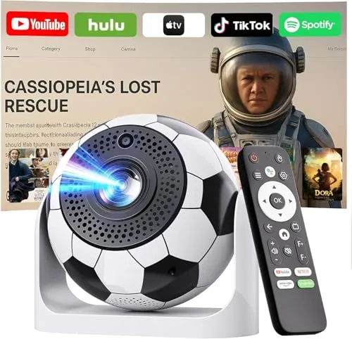 [2025 Modelo & App integrada] Proyector Portátil Soporte 4K 1080P Mini Proyector con Android TV WiFi 6 BT5.2 180° Rotation Compatible con HDMI/TV Stick/USB/Laptop, Gris