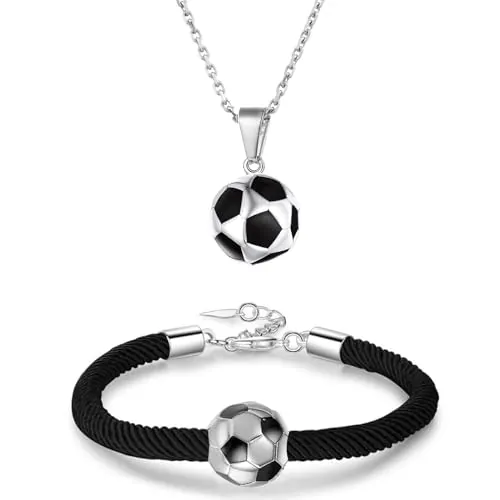 SwirlColor Collar y Pulsera de fútbol para niños y Adolescentes, Moda y Ajustable Pulseras de fútbol de Goteo Collar de fútbol de Acero Futbol niños Regalos