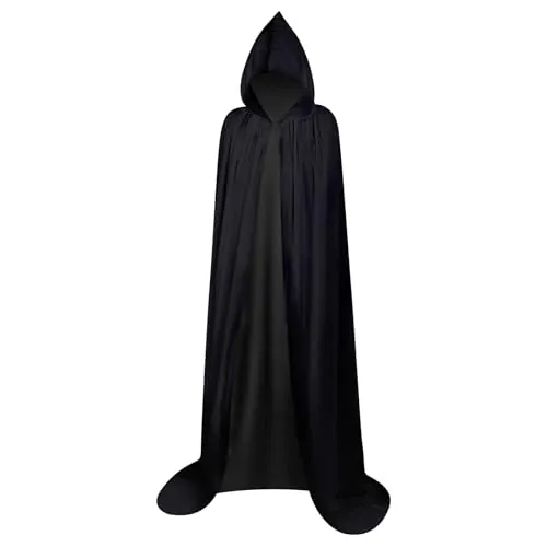 Myir Jun Largo Capa con Capucha Halloween Terciopelo Unisex Adulto Niños | Capa Negro Adulto Fiesta Disfraces Capa Negra Disfraz (Negro, XL)