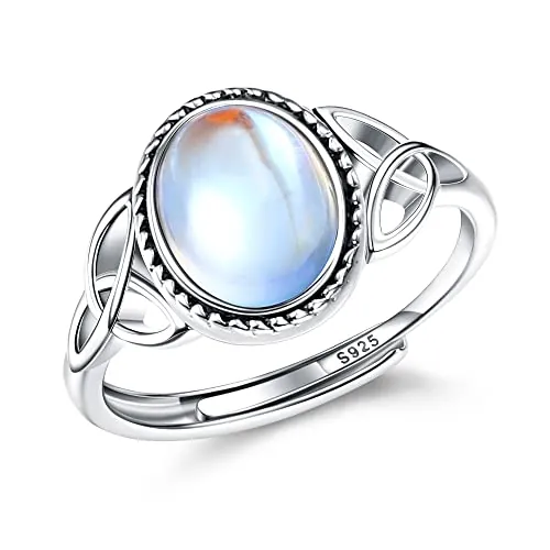 MILACOLATO Piedra Lunar Anillo Mujer De Plata De Ley 925 Abierto Ajustable Anillos Vintage Triángulo Celta CZ Anillo Ovalado Redondo Corazón Piedra Preciosa Anillo Joyería Para Ella anilloA-C