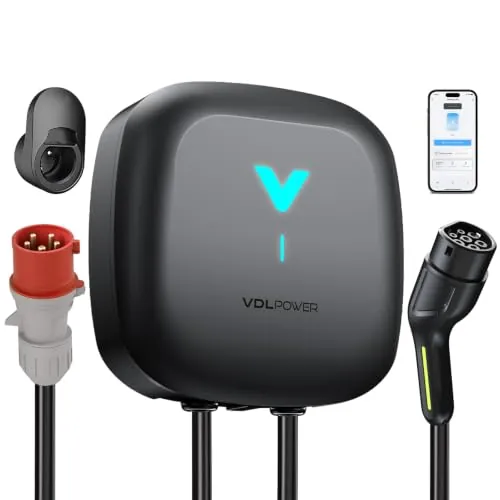 VDLPOWEREU Cargador Coche Electrico 11kW, Wallbox 11kW App, 6-16A Trifásico, Cable Carga Coche Electrico 6m, Cargador EV Tipo 2, Estación de Carga con RCD Tipo-A, Protección ip67, para BEV/PHEV