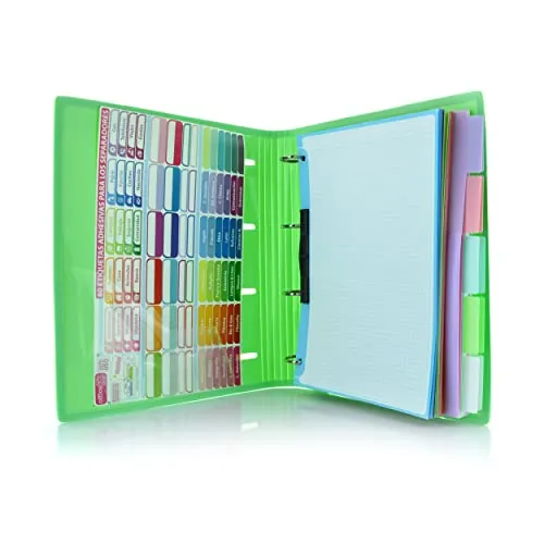 Carpeta & Block A4 Blush Pastel - Todo en uno con 4 Anillas con bordes reforzados con Cierre de Gomas - Incluye 100 hojas con 10 Separadores Dobles mas 80 Indicadores adhesivos by office box