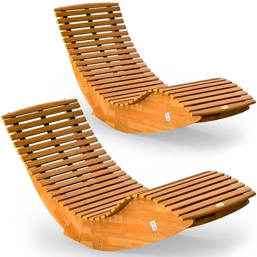Casaria Set 2X Tumbonas Mecedora Plegable Acacia FSC 160kg Jardín Terraza | 154x60x78cm, Balanceo Suave, Ergonómica, Madera Acacia Preaceitada, Resistente Intemperie, Exterior, Sauna, Balcón, Patio
