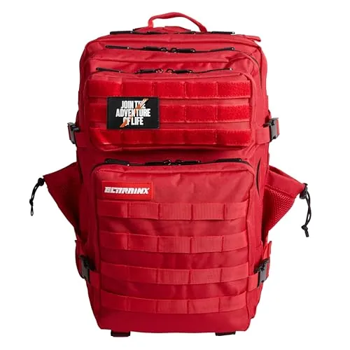 ELITRAINX Mochila Táctica 45L – Mochila Cabina Avión 40x20x25, Crossfit, Oxford 1000D Impermeable, Compartimento Zapatillas, Gimnasio, Hombre y Mujer (Rojo)