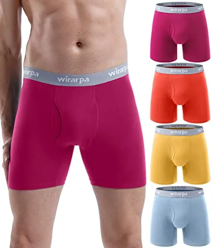 wirarpa Calzoncillos Hombre Boxer Algodon Ropa Interior Cómoda para Hombres Sin Etiquetas con Abertura Pack de 4 Multicolor Talla 2XL