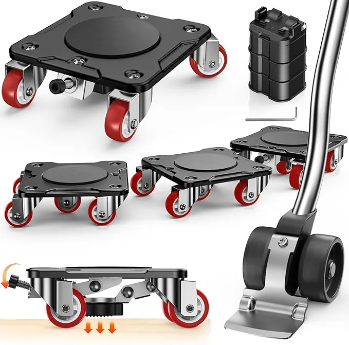 Kit de Transporte de Muebles con Función Parking - Carrito con Estabilizadores,Placa de Acero al Carbono Reforzada,Capacidad 500kg,Colocación Segura y Estable a Largo Plazo de Muebles Pesados (Negro)
