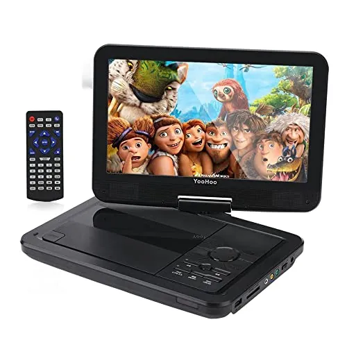 YOOHOO Reproductor de DVD portátil de 12.5 Pulgadas con Pantalla giratoria HD de 10.5 Pulgadas y 270° con batería Recargable, Adaptador de CA Compatible con Todas Las regiones, multiregión,