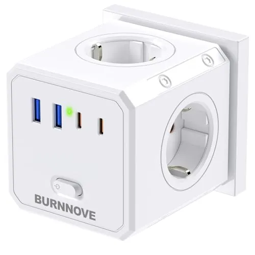 BURNNOVE Cubo Enchufe 8 en 1, 4000W con USB y USB-C, Interruptor
