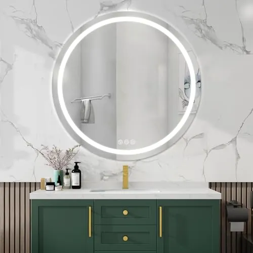 Simusi 80cm LED Espejo Baño con Luz de Redondo, 3 Colores Luz, Antivaho | Espejo de pared impermeable IP44, luz regulable, cristal templado resistente para baños