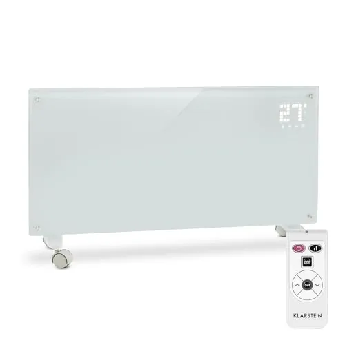 Klarstein Radiadores Bajo Consumo Electricos para Casa, Estufa Electrica de 2000W con Ruedas, Radiador Electrico Silencioso, Portátil y Delgado, Estufas con Panel para Pared, Pantalla y Termostato