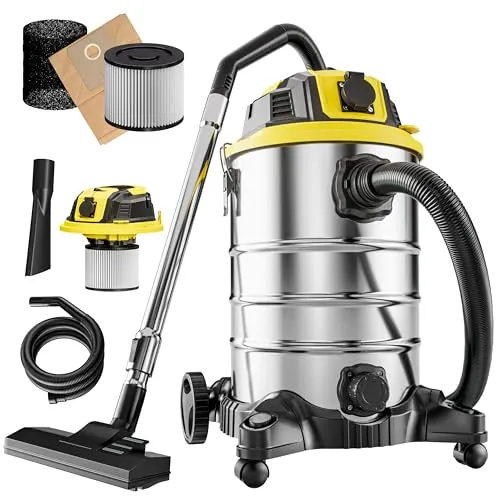Monzana Aspirador Seco y Húmedo 2200W 30L Industrial Certificación GS | Cable de 5m, Filtro HEPA, Ruedas, Función Soplador, Toma corriente adicional, Tubo Telescópico XXL, Accesorios, Cepillos