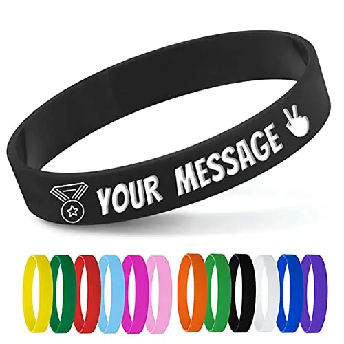 Pulseras a granel [personalizables], pulseras de goma para eventos, motivación, recaudación de fondos, pulseras de identificación para niños, festivales, negro