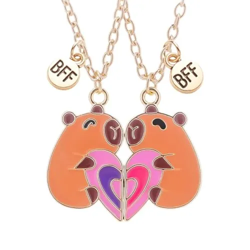 YUVKIN Set de 2 Collares de Amistad con Capybara, Collar para Mejores Amigas, Pulsera Corazón BFF con Collar a Juego, Colgante de Capybara (para 2 niñas)