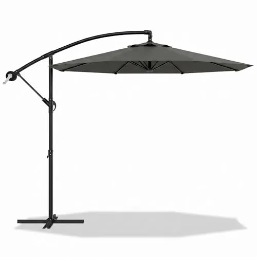 Garvee Sombrilla Terraza Exterior - Sombrillas Jardin Grandes Giratorio 360° e Inclinable 35° - Protección UV UPF 50+ - Sombrilla Playa con Brazo Metálico y Manivela - Parasol de 3 m - Gris
