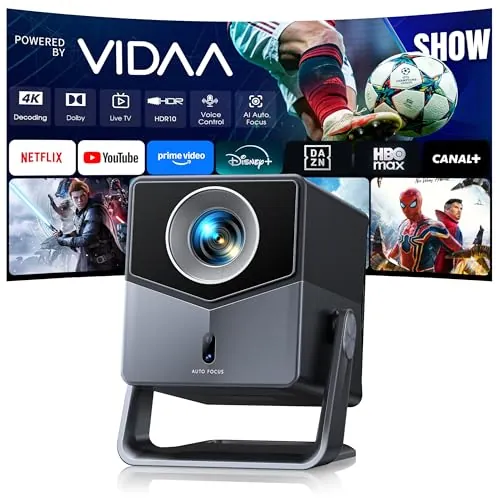 Proyector 4K【VIDAA· Sistema ultrarrápido/Netflix Incluido/Dolby】Proyector portátil Auto Focus y Keystone TV en Directo,FHD 1080P HDR10,Proyectors Exterior Zoom 50% para Cine en Casa/Techo/PPT HDMI/USB