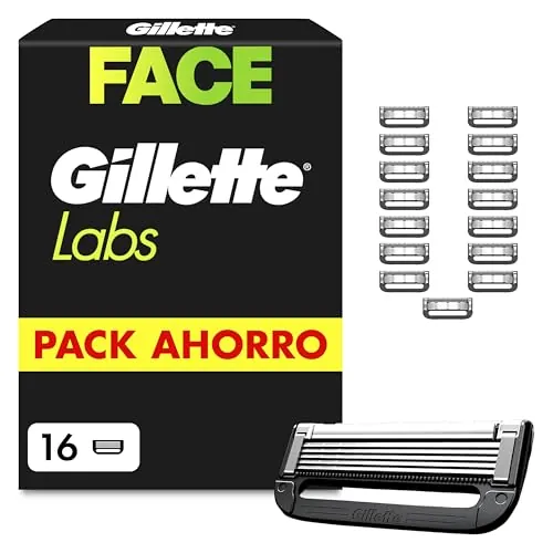 GilletteLabs Recambios para Maquinillas de Afeitar Hombre, Pack de 16 - Cuchillas de Afeitar con 5 Hojas Y Banda Lubricante, Compatible con Todas Las Maquinillas Gillette Labs