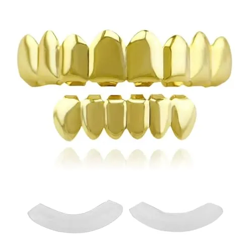 Yufana Dientes de Hip Hop - Joyas para Hombres Chapadas en Oro - para Halloween, Fiestas, Decoraciones y Amantes del Hip Hop (Oro y Cobre)