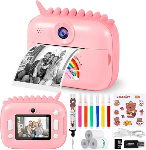 Camara Fotos Infantil Instantanea, 2.4" HD 1080P Cámara para Niños con Tarjeta SD de 32GB,Bolígrafos de Colores y Papel de Impresión,Regalos Juguete