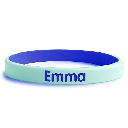 bienpegado Pulsera SOS para niños Bicolor personalizada con un nombre y un número de teléfono de contacto. Perfecto para actividades fuera de casa. (Turquesa - Azul marino)