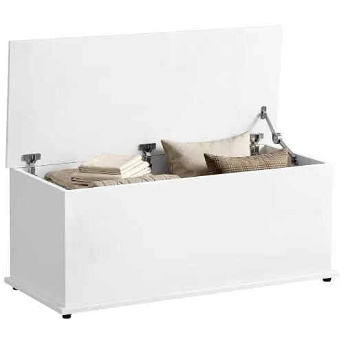 HOMCOM Baúl de Almacenaje 102L, Banco de Almacenaje, 100x40x40 cm, Blanco
