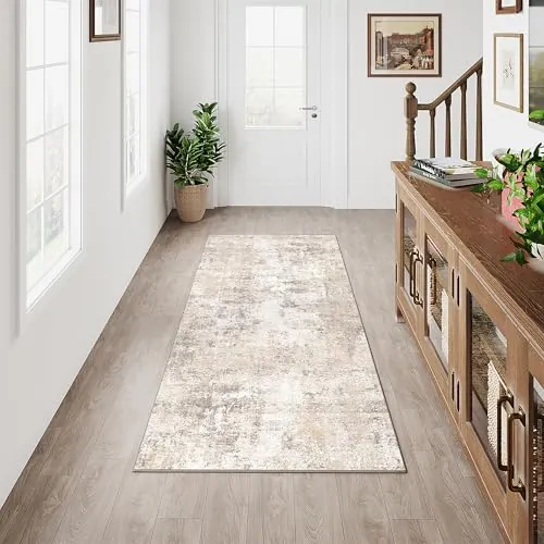HUGEAR Alfombra Pasillo 60x180cm Beige Gris Moderna
