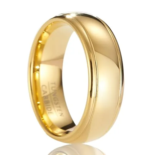 SOXEMAN Anillos de boda dorados de carburo de tungsteno para hombre y mujer con un ancho de 8 mm, adecuados para bodas, compromisos, aniversarios y regalos.
