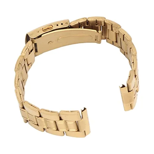 Huairdum Correa de Reloj de Acero Inoxidable, Correa de Reloj de Metal de Protección Dorada de Reemplazo de Hebilla de Doble Bloqueo para Reloj Inteligente para Mujer (18 mm)