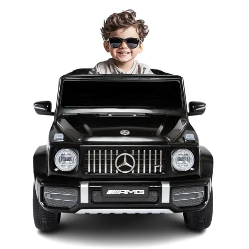 BabyCar Mercedes G63 Sport | Coche electrico para niños 12V con 2 Motores 25W | Coche Bateria con Mando Niño, Asiento de Piel, Puertas abatibles, MP3/USB | Licencia Oficial (Negro)