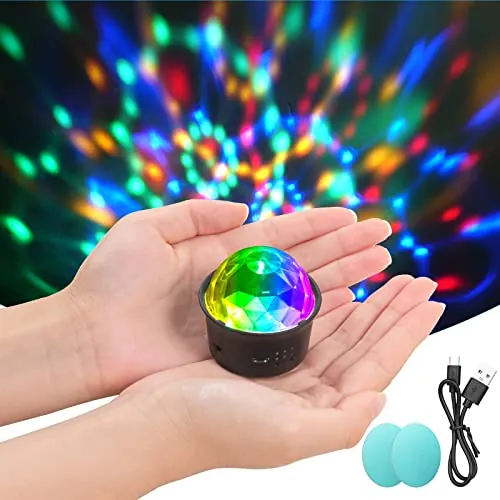 URAQT Bola de Discoteca, 1PCS RGB Mini Luces Discoteca, 4 Colores Luces Fiesta Discoteca Activadas por Sonido, ILuces Bola de Discoteca Recargable para Casa, Bar, Bodas y Interiores Coche (Negro)