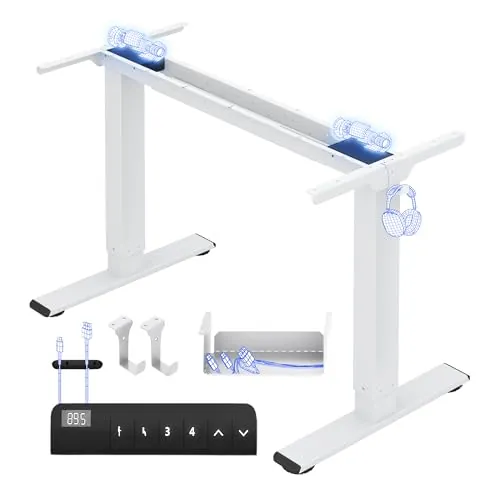 FLEXISPOT E1 Pro Escritorio Elevable Eléctrico con 2 Motores y 2 Patas Escritorio Ajustable en Altura de Acero con 4 Funciones de Memoria Standing Desk, Carga de 100kg(Marco en Blanco)