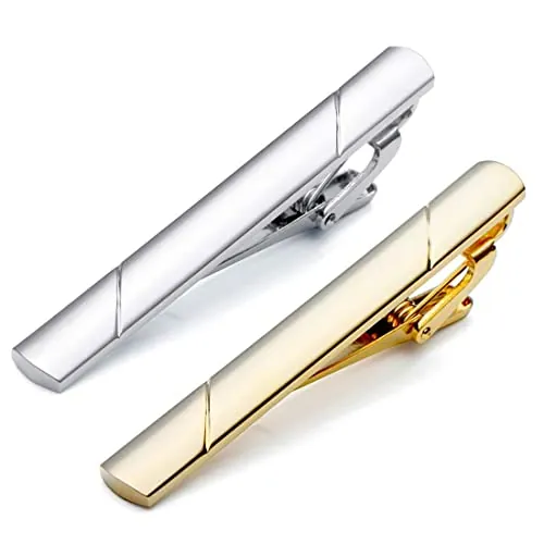 2 Piezas Clip de Corbata pisacorbatas Hombre Plata Oro Clásicos Corbatas Clips para Reunión de Negocios de Boda
