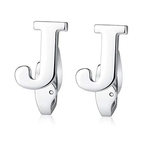 HONEY BEAR Carta Inicial Alfabeto Gemelos - Acero Inoxidable para Hombres Camisas Accesorios,Plata (J)
