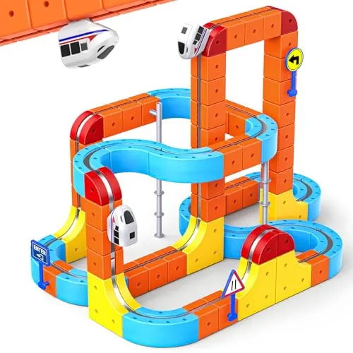80 Piezas Tren Electrico Juguete Niños, DIY Cube Track Regalo Niño Niña 3 4 5 6 7 8 Años Cubos 3D Tren Magnetico Eléctrico Juguetes Niño 3-8 Años