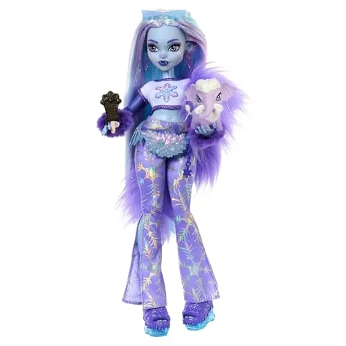 Monster High Abbey Bominable Muñeca | Muñeca Yeti con ropa violeta, mascota mamut y 7 accesorios como mochila, gafas y polo, HNF64