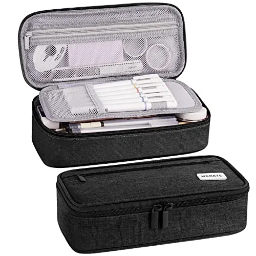 WEMATE Estuches Escolares 3 Compartimentos, Estuche Pequeño, Estojo Escolar, Estuche para Rotuladores,Portable Lapicero para Estudiantes,Negro